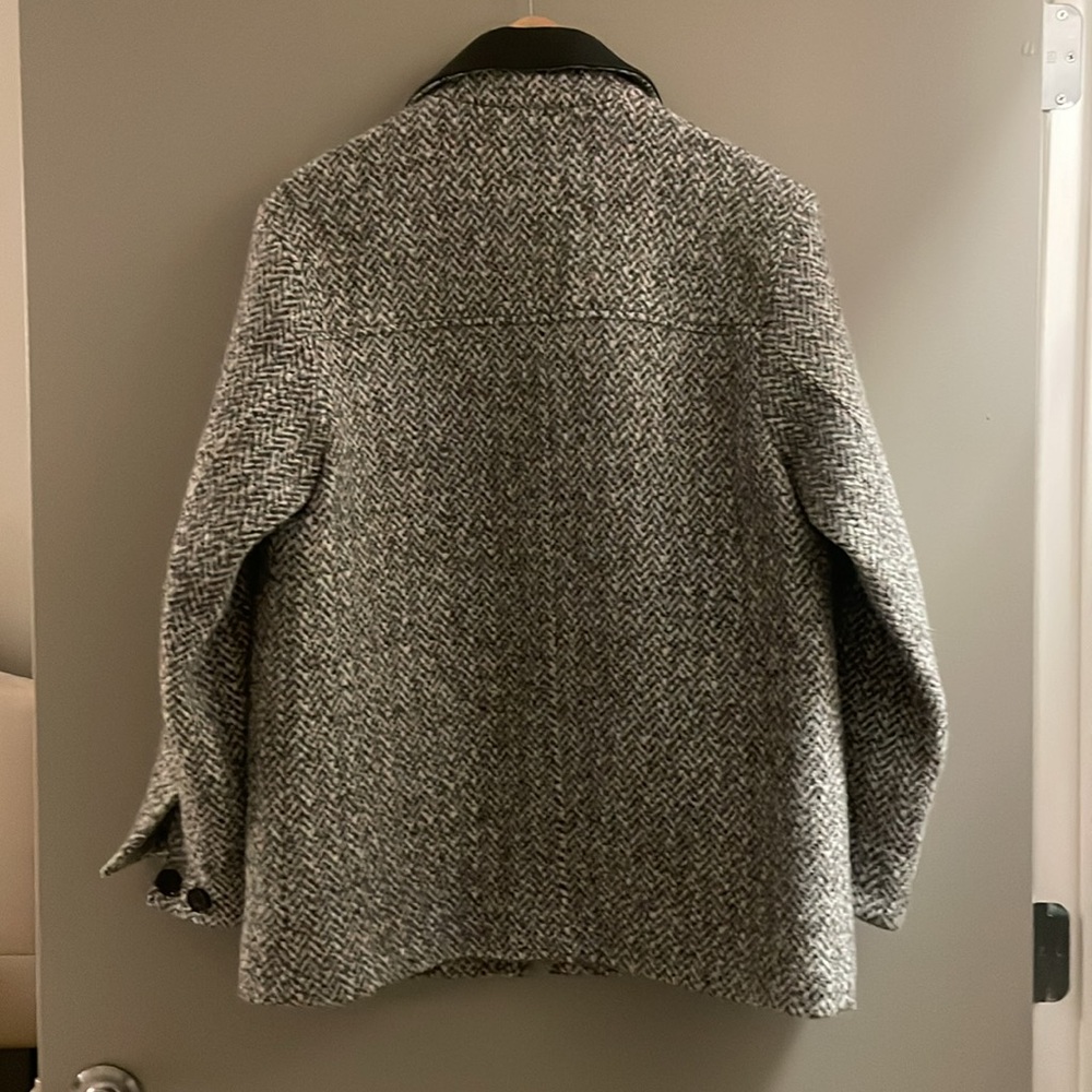 NWOT Madewell Faux Leather Collar Pocket Herringbone Field Jacket Gray Size XXS - Picture 3 of 6